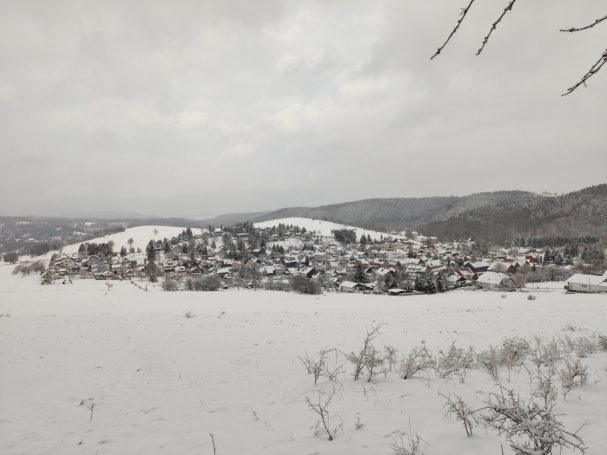 Blick auf Fischbach im Winter
